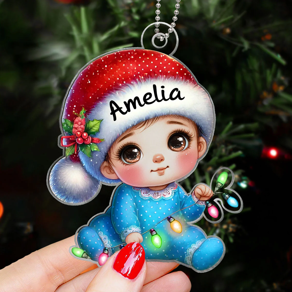 Cute Baby Sitting Personalized Acrylic Custom Shaped Ornament, Baby's First Christmas Keepsake for New Mom New Dad - Image 4