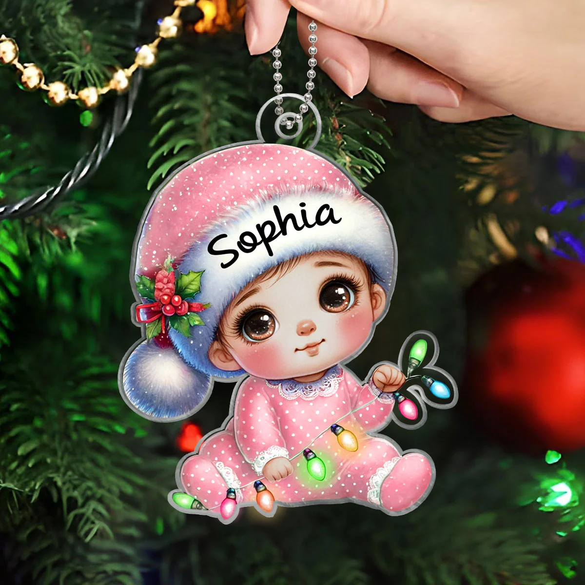 Cute Baby Sitting Personalized Acrylic Custom Shaped Ornament, Baby's First Christmas Keepsake for New Mom New Dad - Image 5