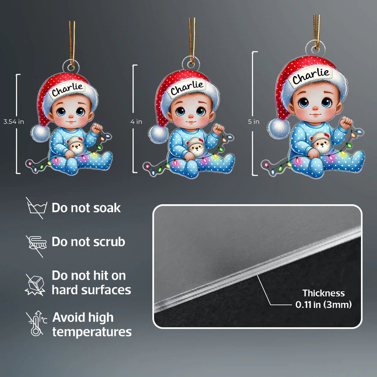 Cute Baby Sitting Personalized Acrylic Custom Shaped Ornament, Baby's First Christmas Keepsake for New Mom New Dad - Image 6