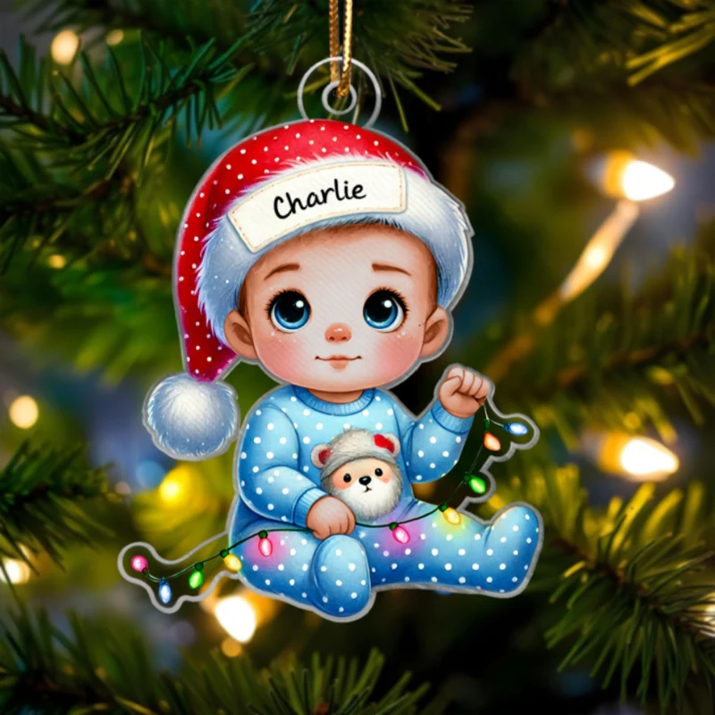 Cute Baby Sitting Personalized Acrylic Custom Shaped Ornament, Baby's First Christmas Keepsake for New Mom New Dad - Image 7
