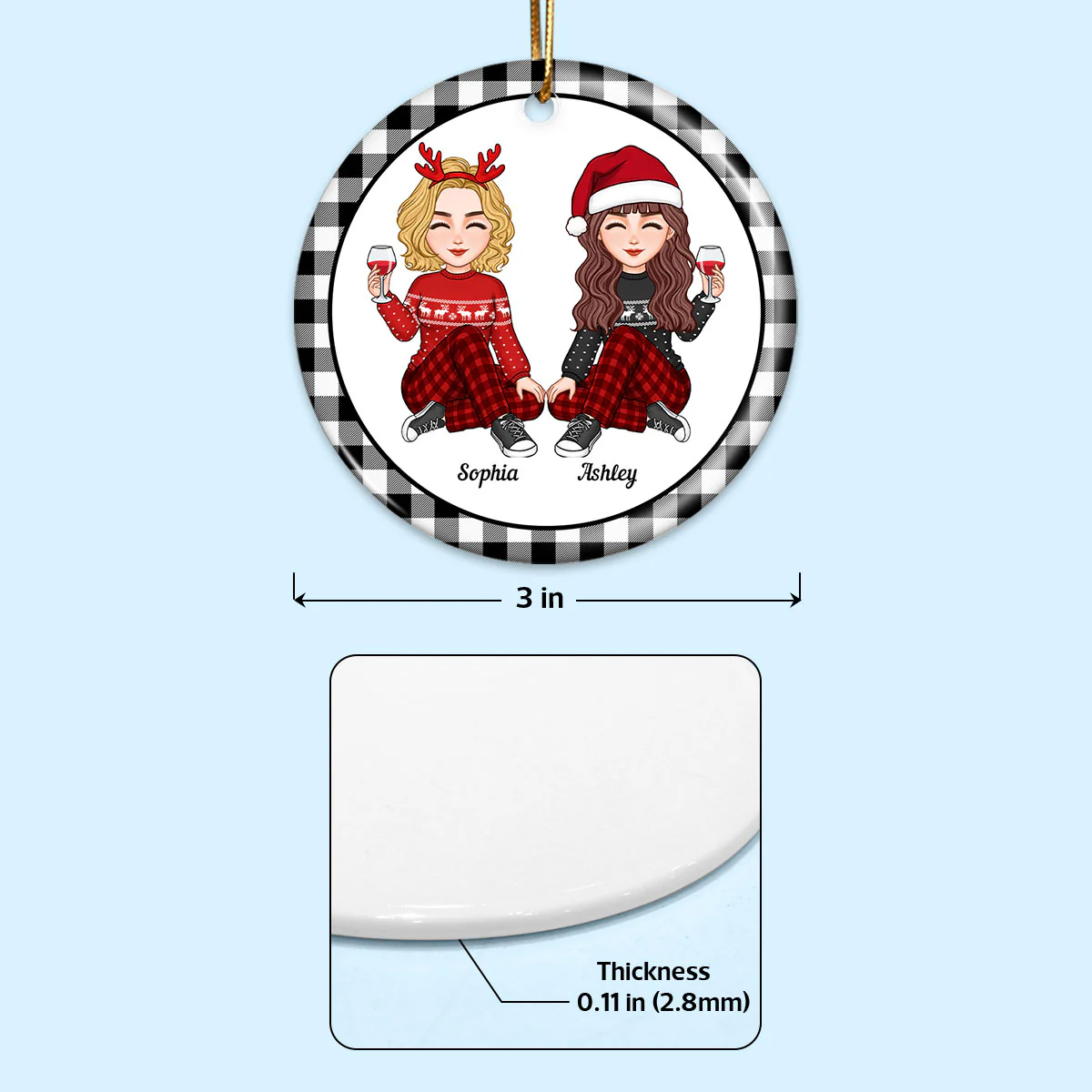 Cute Besties Our Laughs Are Limitless Personalized Double Sided Circle Ornament - Image 4