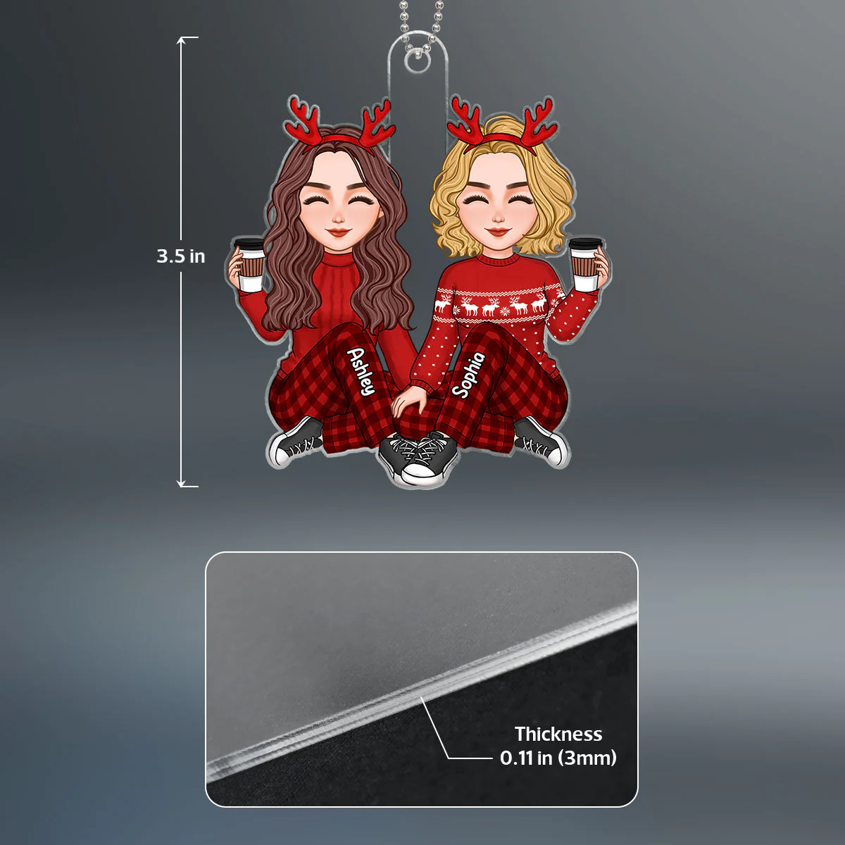 Cute Besties Sisters Christmas Gift Personalized Acrylic Ornament - Image 4