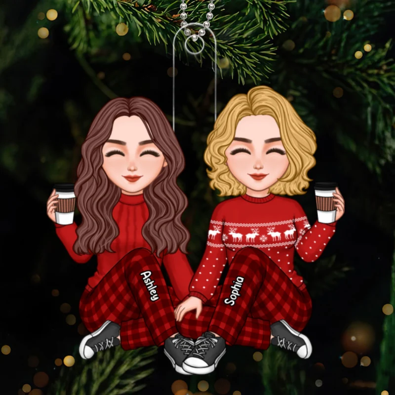 Cute Besties Sisters Christmas Gift Personalized Acrylic Ornament - Image 5