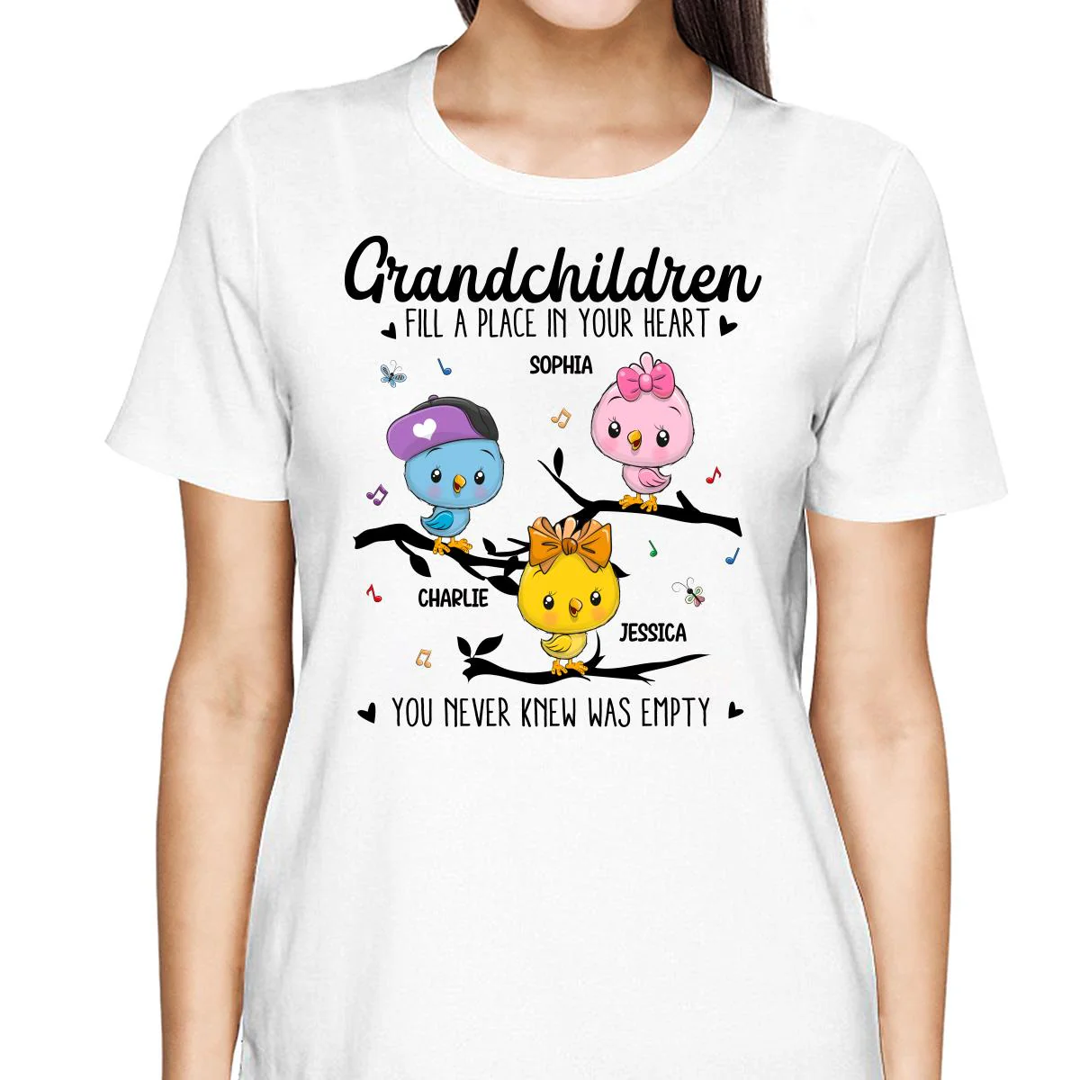 Cute Birds On Branch Grandkids Grandma Personalized Shirt - Image 2