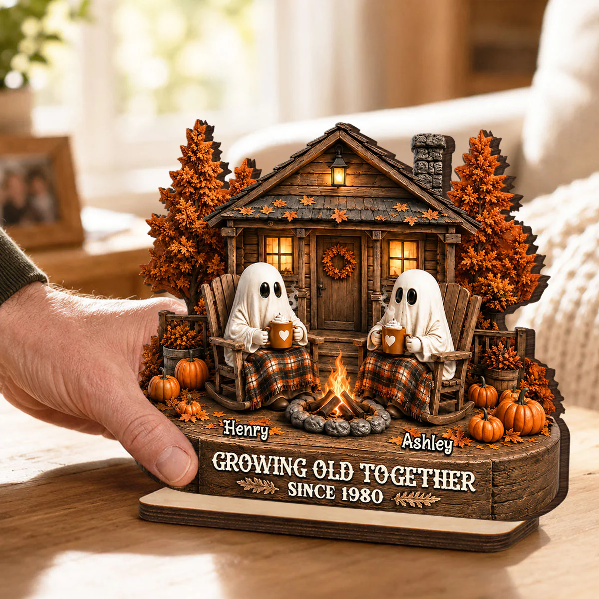 Cute Boo Couple Fall Season Halloween - Personalized 2-Layered Wooden Plaque - Gift For Couple, Him, Her - Image 7