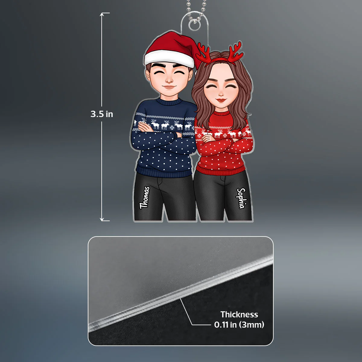 Cute Brothers Sisters Best Friends Couple Christmas Gift Personalized Acrylic Ornament - Image 4