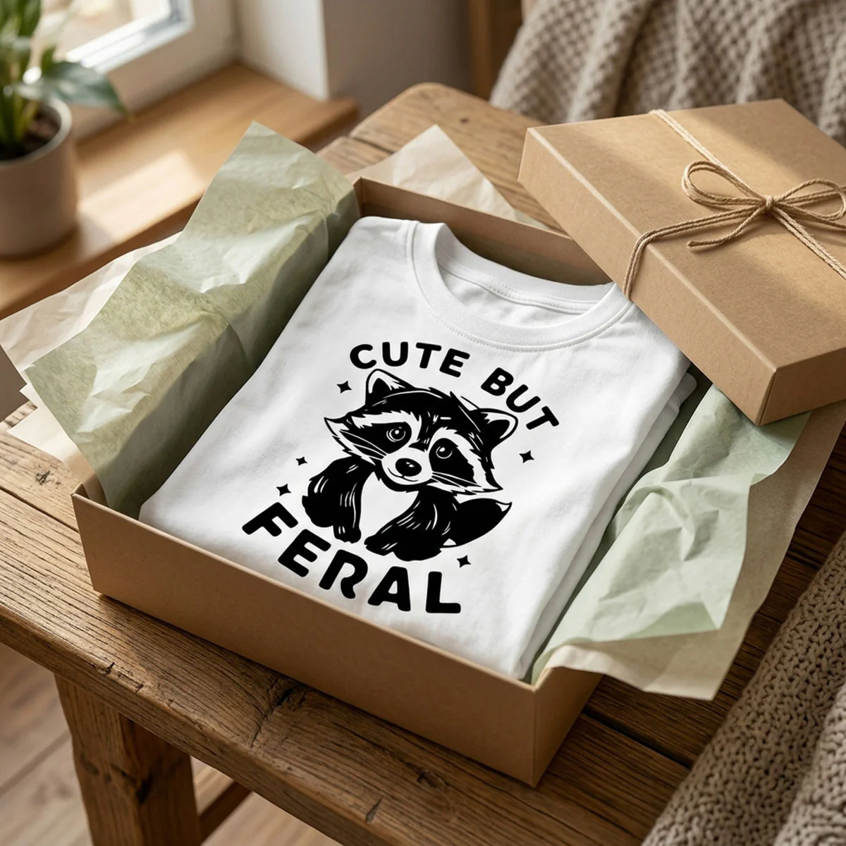 Cute But Feral Raccoon Funny Shirt For Kid - Image 2