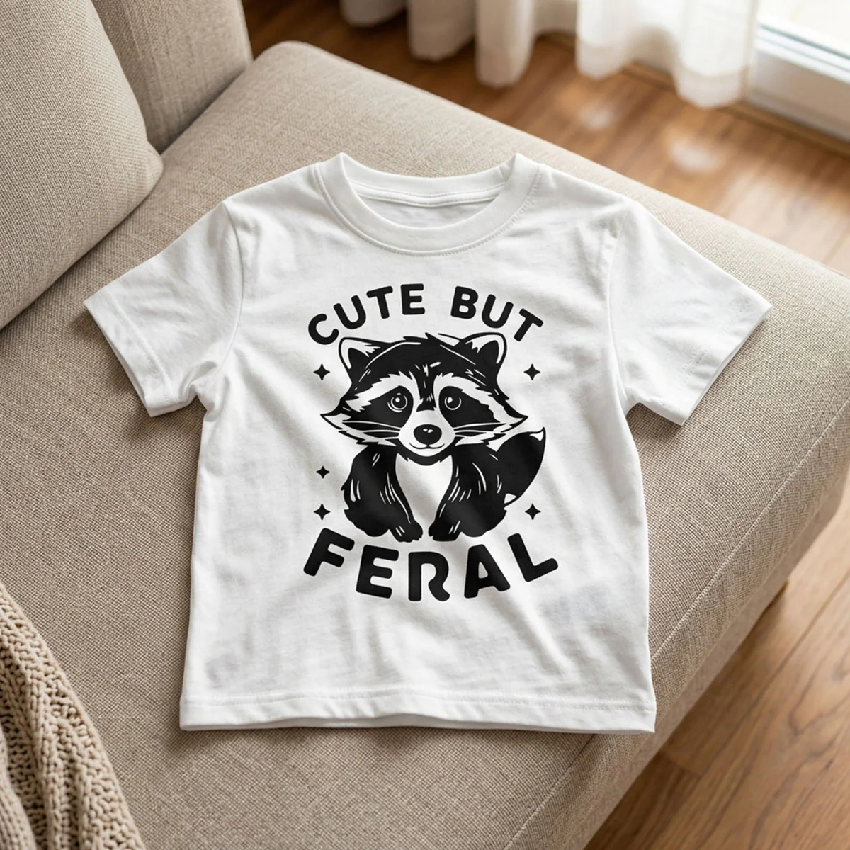 Cute But Feral Raccoon Funny Shirt For Kid - Image 5