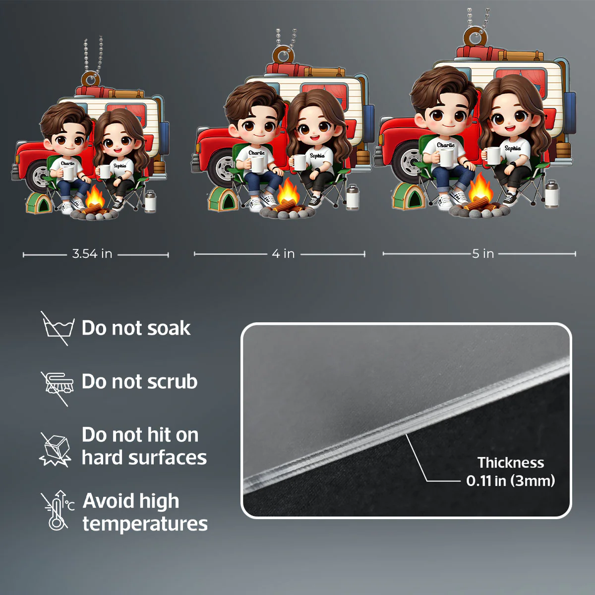 3D Effect Cute Cartoon Camping Couple Personalized Acrylic Car Hanger, Rear View Mirror, Valentine's Day, Anniversary, Birthday Gift for him, for her - Image 6