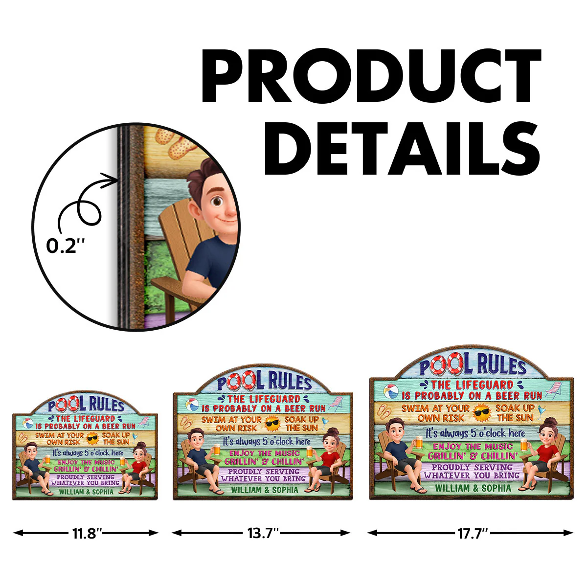 Cute Cartoon Couple Family Pool Rule Personalized Wood Sign - Image 7