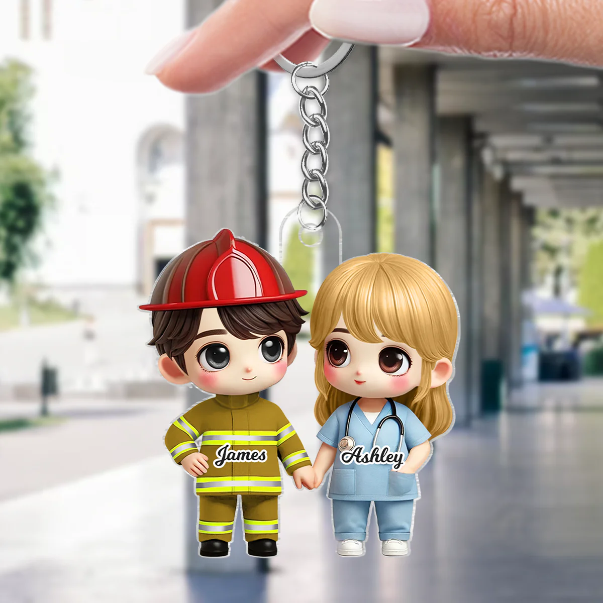 3D Effect Cute Cartoon Couple Gift by Occupation Gift For Her Gift For Him Personalized Acrylic Keychain, Anniversary Gift For Couple - Image 5