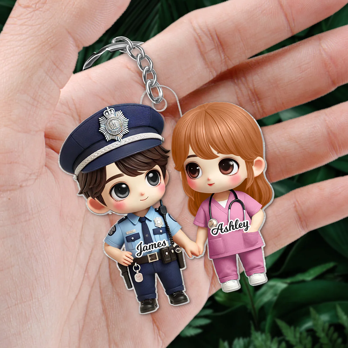3D Effect Cute Cartoon Couple Gift by Occupation Gift For Her Gift For Him Personalized Acrylic Keychain, Anniversary Gift For Couple - Image 7