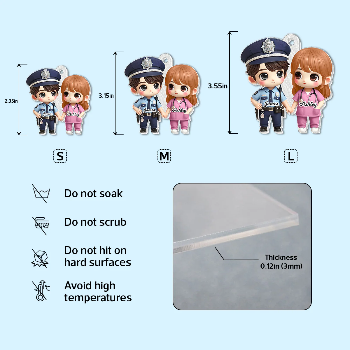 3D Effect Cute Cartoon Couple Gift by Occupation Gift For Her Gift For Him Personalized Acrylic Keychain, Anniversary Gift For Couple - Image 8