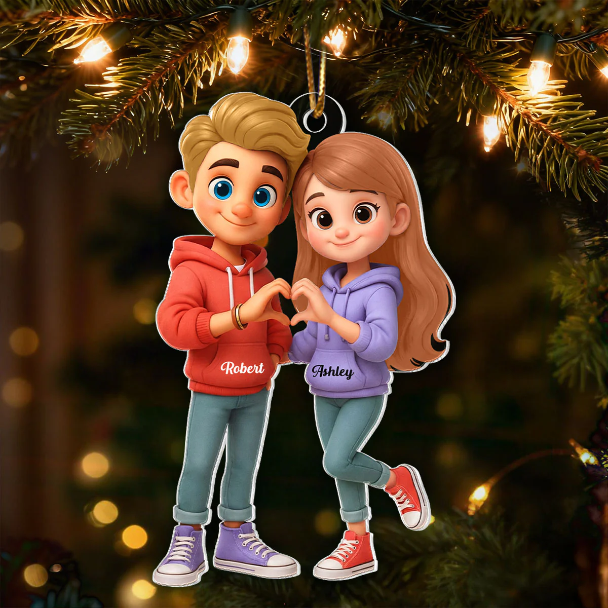 Cute Cartoon Couple Heartfelt Moment - Personalized Acrylic Car Hanger - Sentimental Gift for him, for her - Image 4