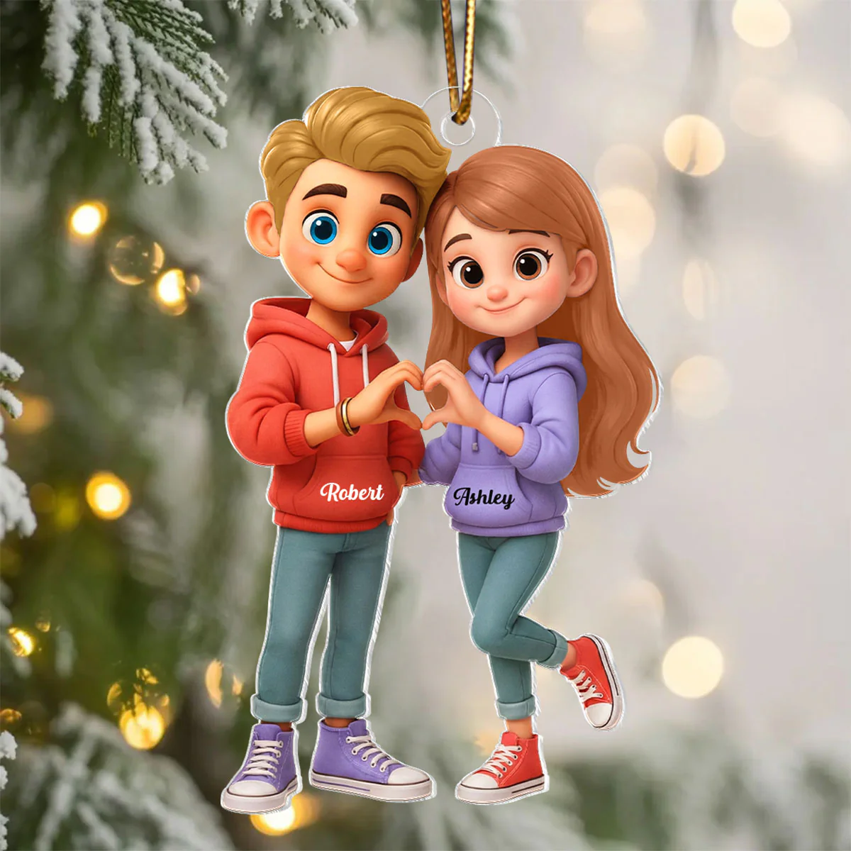 Cute Cartoon Couple Heartfelt Moment - Personalized Acrylic Car Hanger - Sentimental Gift for him, for her - Image 6