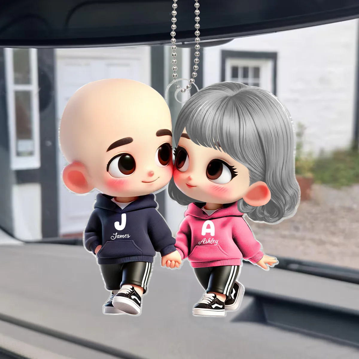 3D Effect Cute Cartoon Couple Holding Hands - Personalized Acrylic Car Hanger - Unique Valentine's Day Gift For Him, Gift For Her - Image 10