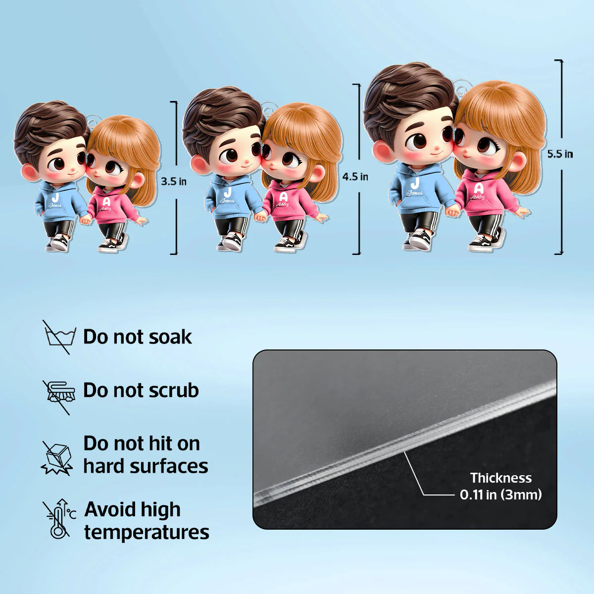 3D Effect Cute Cartoon Couple Holding Hands - Personalized Acrylic Car Hanger - Unique Valentine's Day Gift For Him, Gift For Her - Image 11