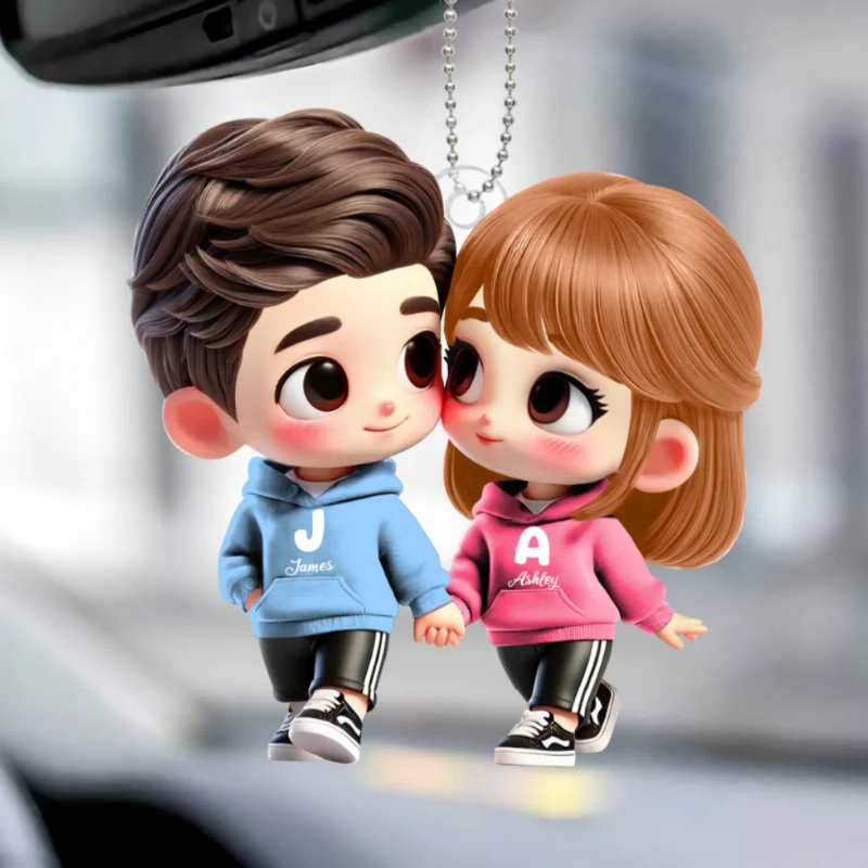 3D Effect Cute Cartoon Couple Holding Hands - Personalized Acrylic Car Hanger - Unique Valentine's Day Gift For Him, Gift For Her - Image 12