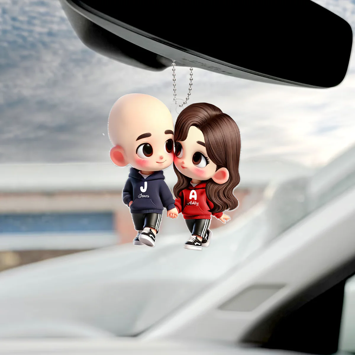 3D Effect Cute Cartoon Couple Holding Hands - Personalized Acrylic Car Hanger - Unique Valentine's Day Gift For Him, Gift For Her - Image 4
