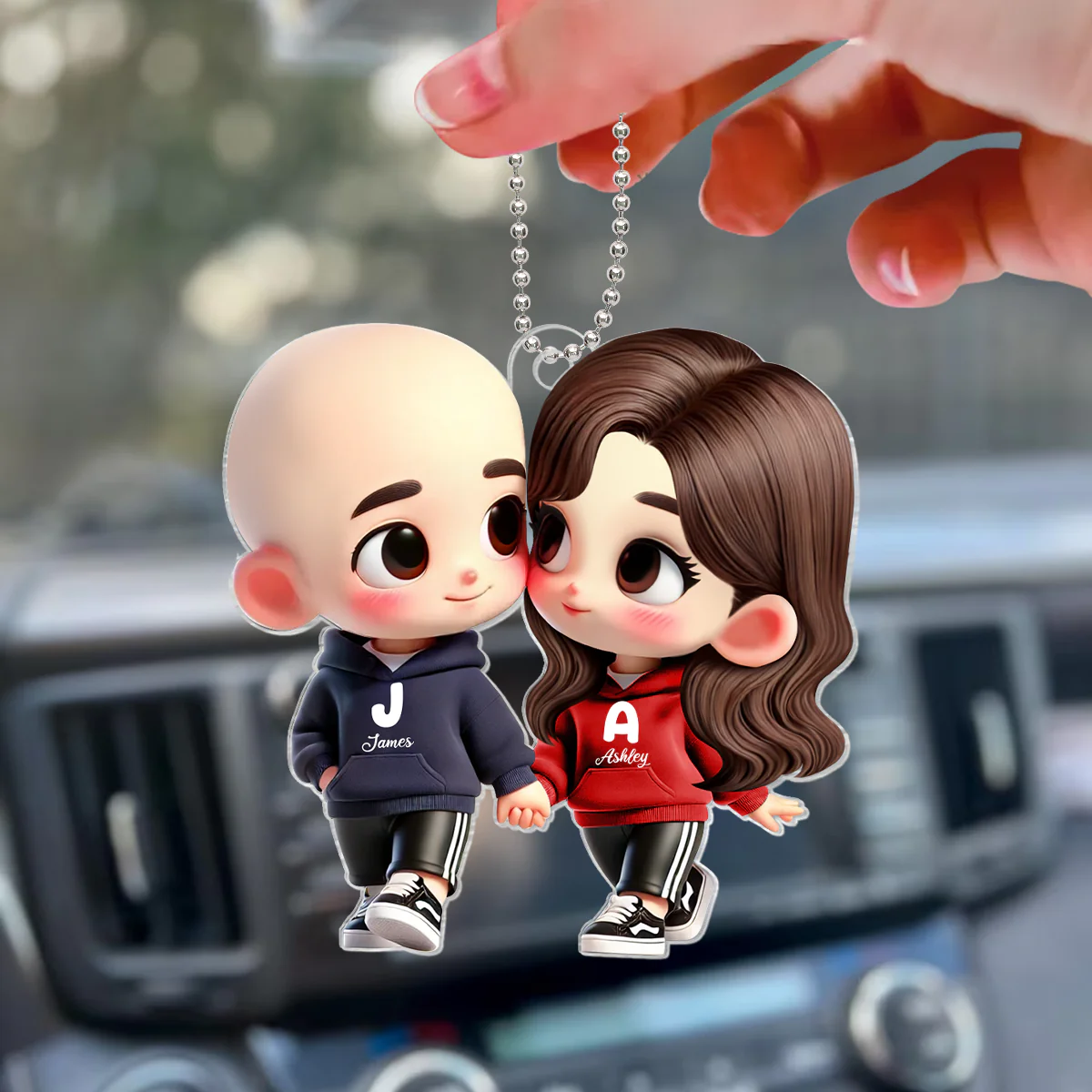 3D Effect Cute Cartoon Couple Holding Hands - Personalized Acrylic Car Hanger - Unique Valentine's Day Gift For Him, Gift For Her - Image 6