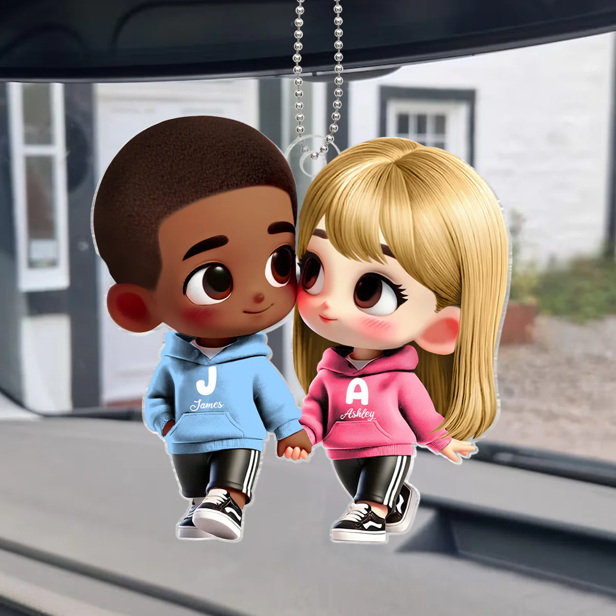 3D Effect Cute Cartoon Couple Holding Hands - Personalized Acrylic Car Hanger - Unique Valentine's Day Gift For Him, Gift For Her - Image 8