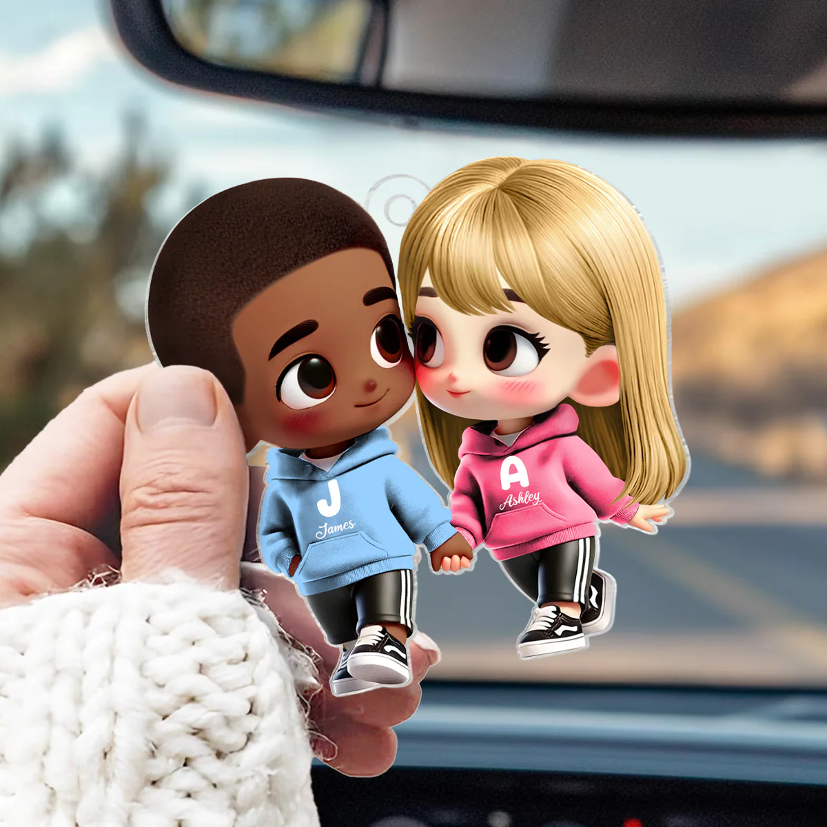 3D Effect Cute Cartoon Couple Holding Hands - Personalized Acrylic Car Hanger - Unique Valentine's Day Gift For Him, Gift For Her - Image 9