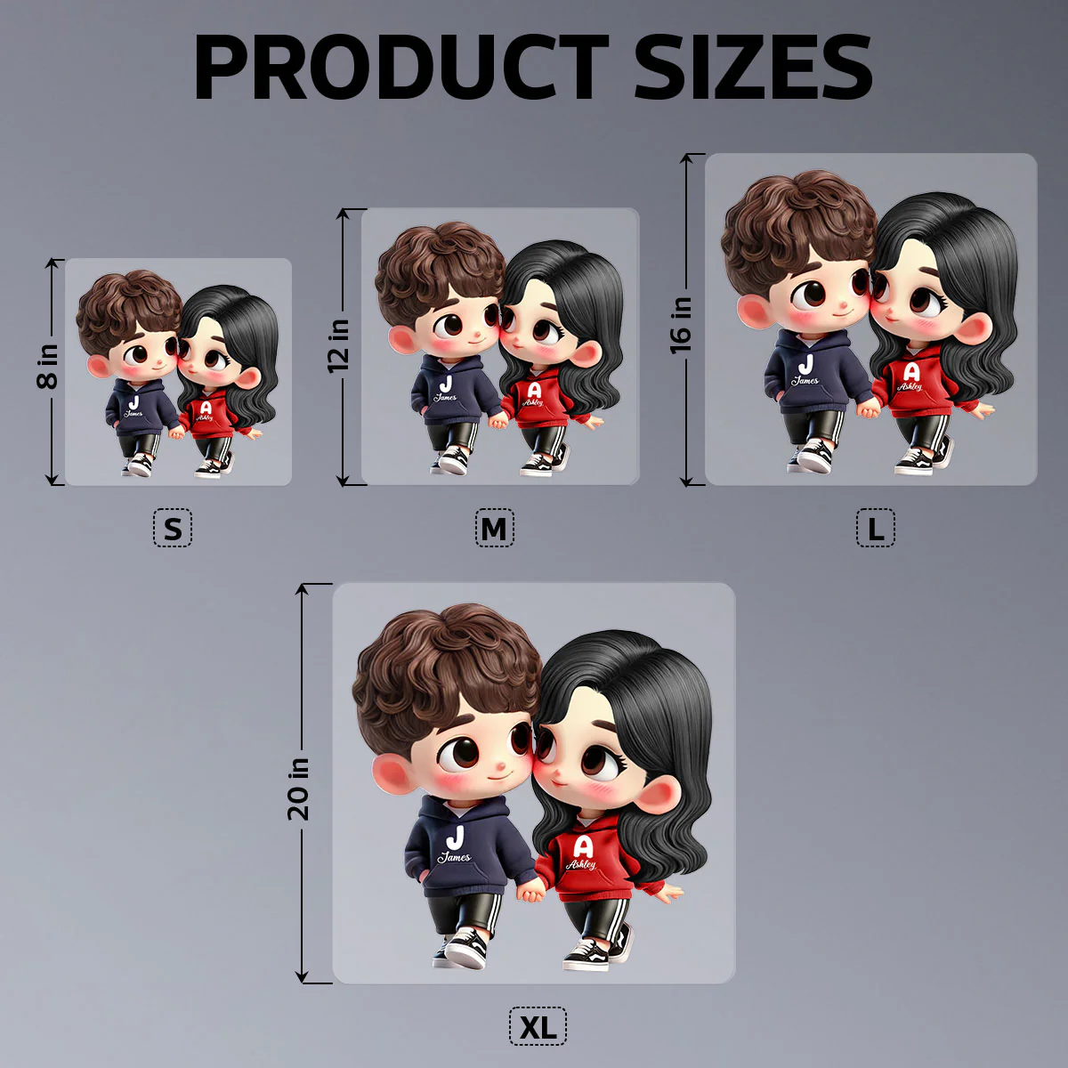 3D Effect Cute Cartoon Couple Holding Hands Personalized Car Decal, Window Sticker, Anniversary & Gift for him, Gift for her - Image 7