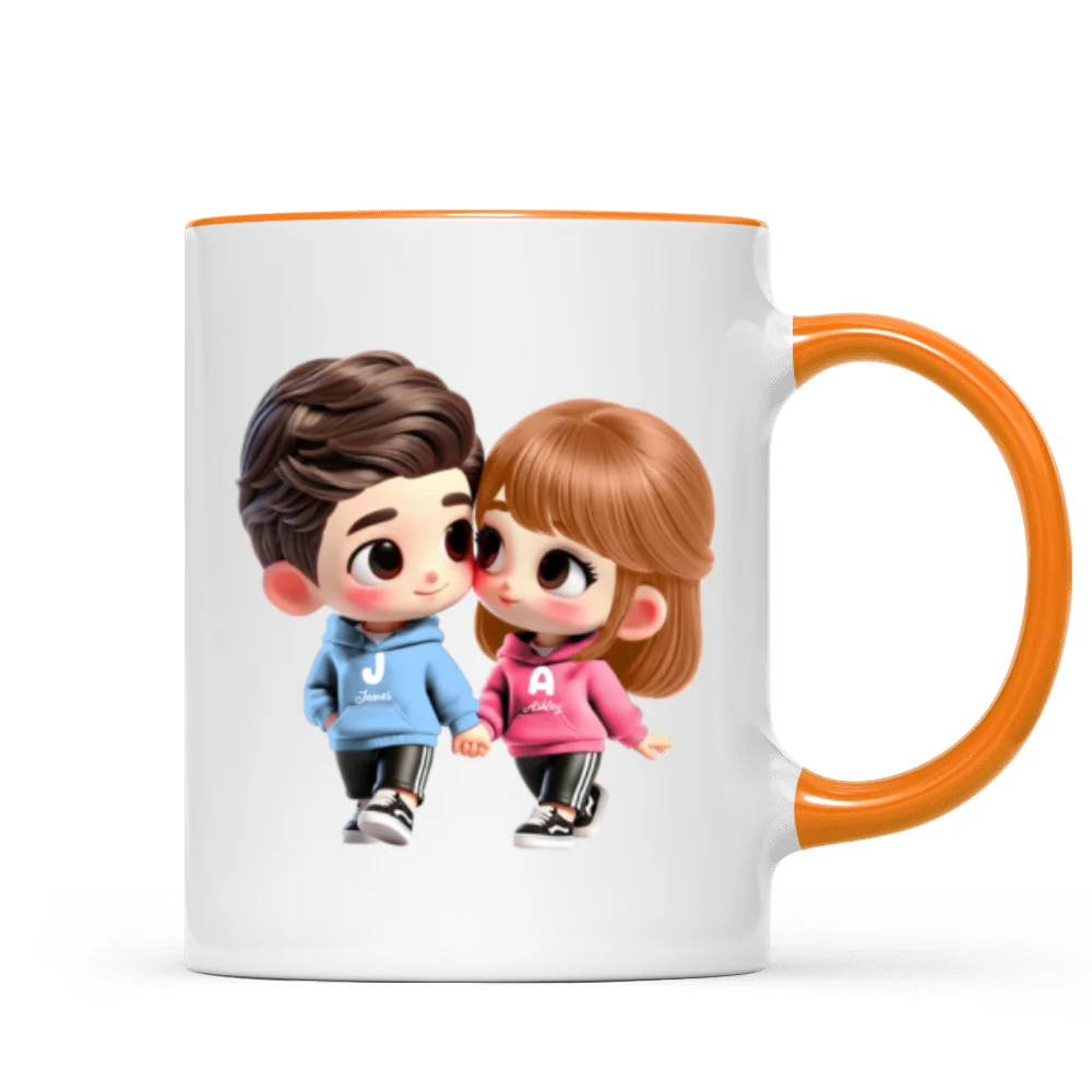 3D Effect Cute Cartoon Couple Holding Hands Personalized Mug, Anniversary & Gift for him, Gift for her - Image 13