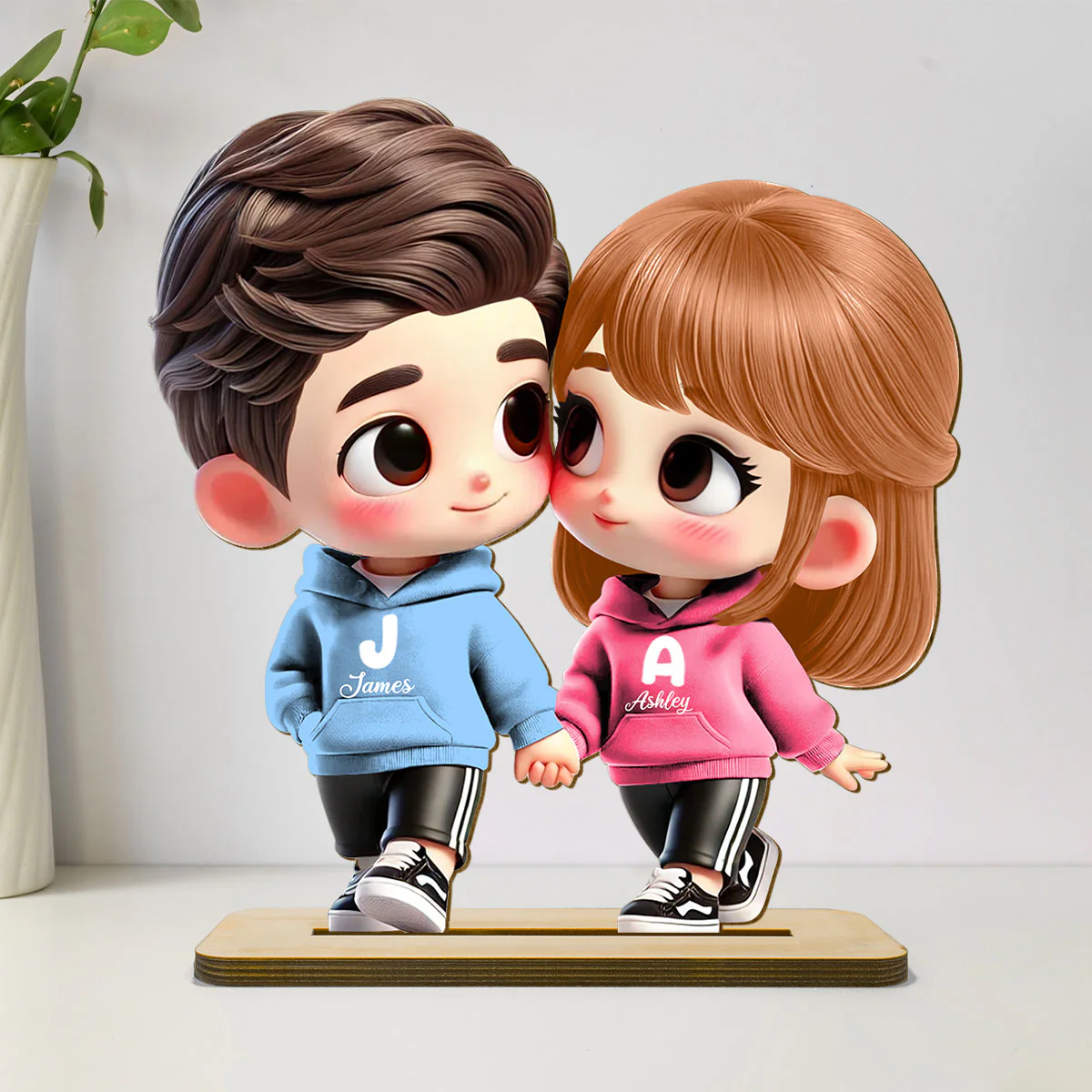 3D Effect Cute Cartoon Couple Holding Hands Personalized Standing Wooden Plaque, Anniversary &  Gift for him, Gift for her - Image 10