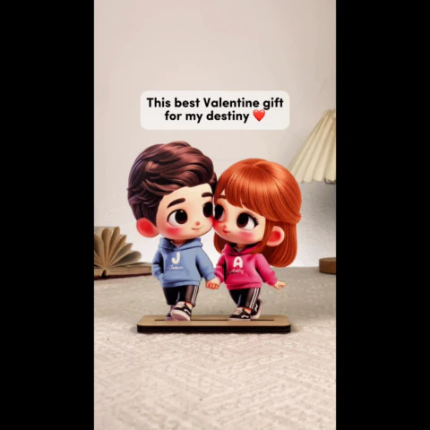 3D Effect Cute Cartoon Couple Holding Hands Personalized Standing Wooden Plaque, Anniversary &  Gift for him, Gift for her - Image 11