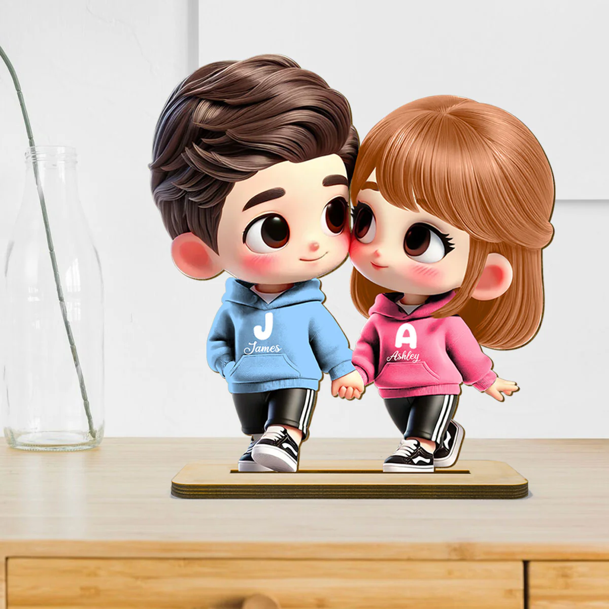 3D Effect Cute Cartoon Couple Holding Hands Personalized Standing Wooden Plaque, Anniversary &  Gift for him, Gift for her - Image 12