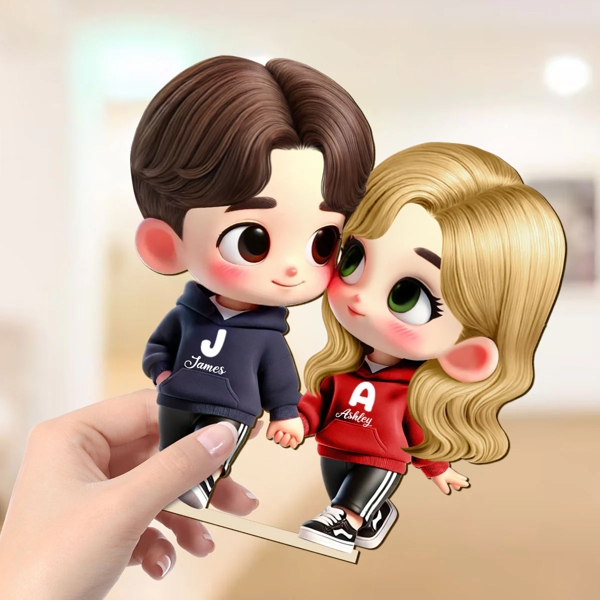 3D Effect Cute Cartoon Couple Holding Hands Personalized Standing Wooden Plaque, Anniversary &  Gift for him, Gift for her - Image 14
