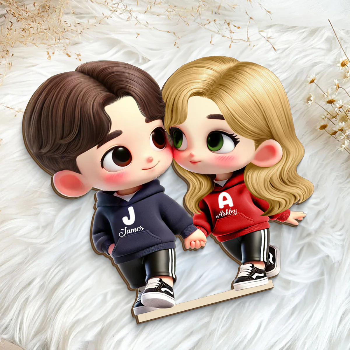 3D Effect Cute Cartoon Couple Holding Hands Personalized Standing Wooden Plaque, Anniversary &  Gift for him, Gift for her - Image 15
