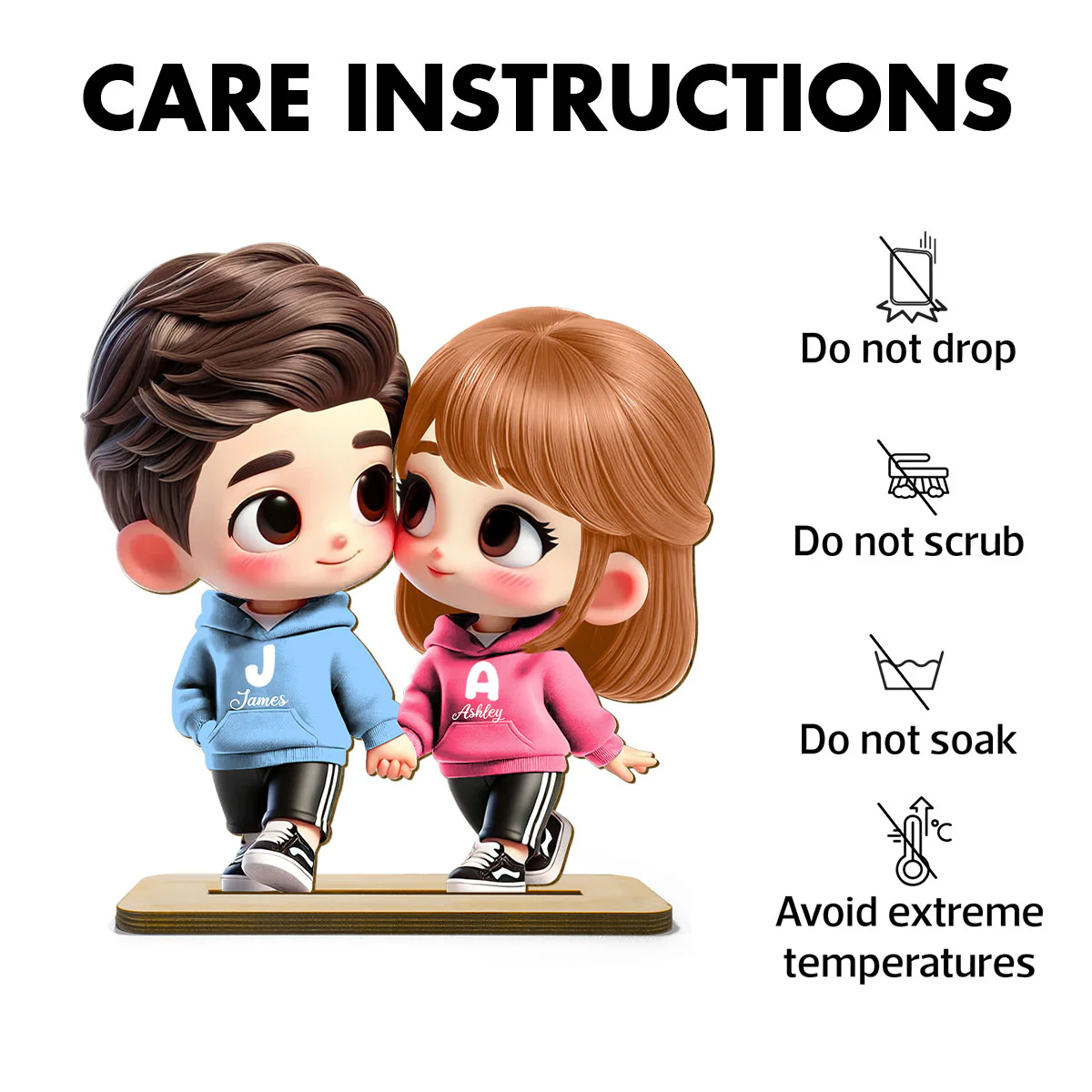 3D Effect Cute Cartoon Couple Holding Hands Personalized Standing Wooden Plaque, Anniversary &  Gift for him, Gift for her - Image 17