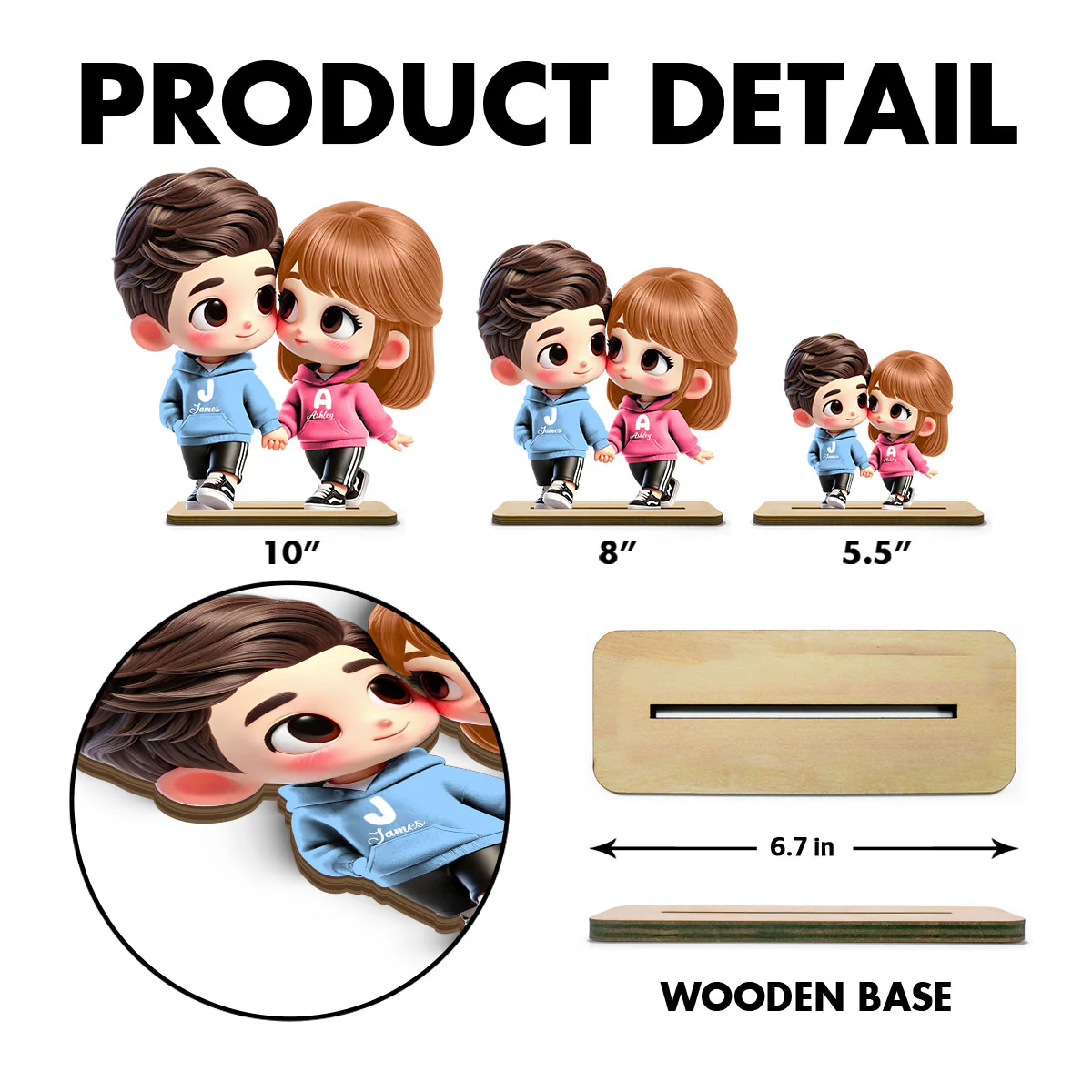 3D Effect Cute Cartoon Couple Holding Hands Personalized Standing Wooden Plaque, Anniversary &  Gift for him, Gift for her - Image 7