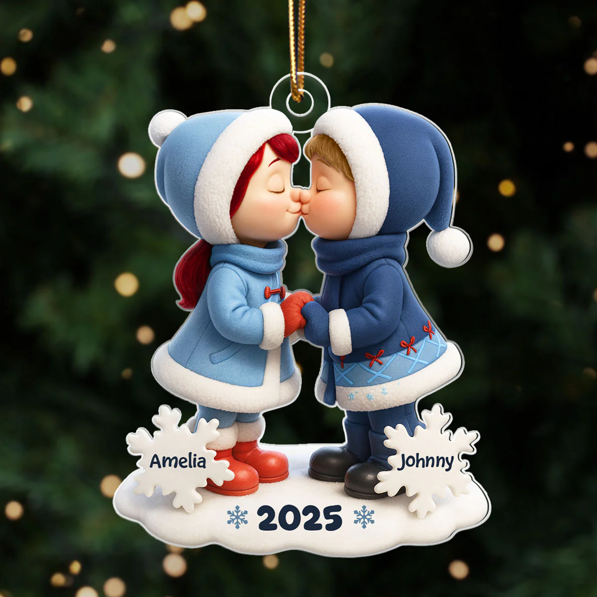Cute Cartoon Couple Hugging Kissing Personalized Ornament, 3D Effect Acrylic Ornament, Christmas Gift for him, Gift for her - Image 2
