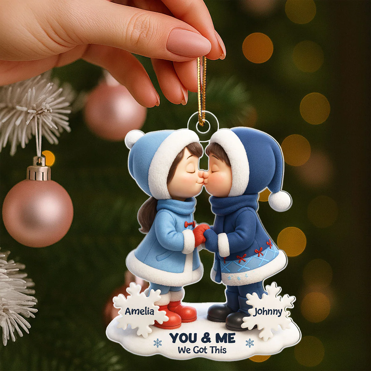 Cute Cartoon Couple Hugging Kissing Personalized Ornament, 3D Effect Acrylic Ornament, Christmas Gift for him, Gift for her - Image 4