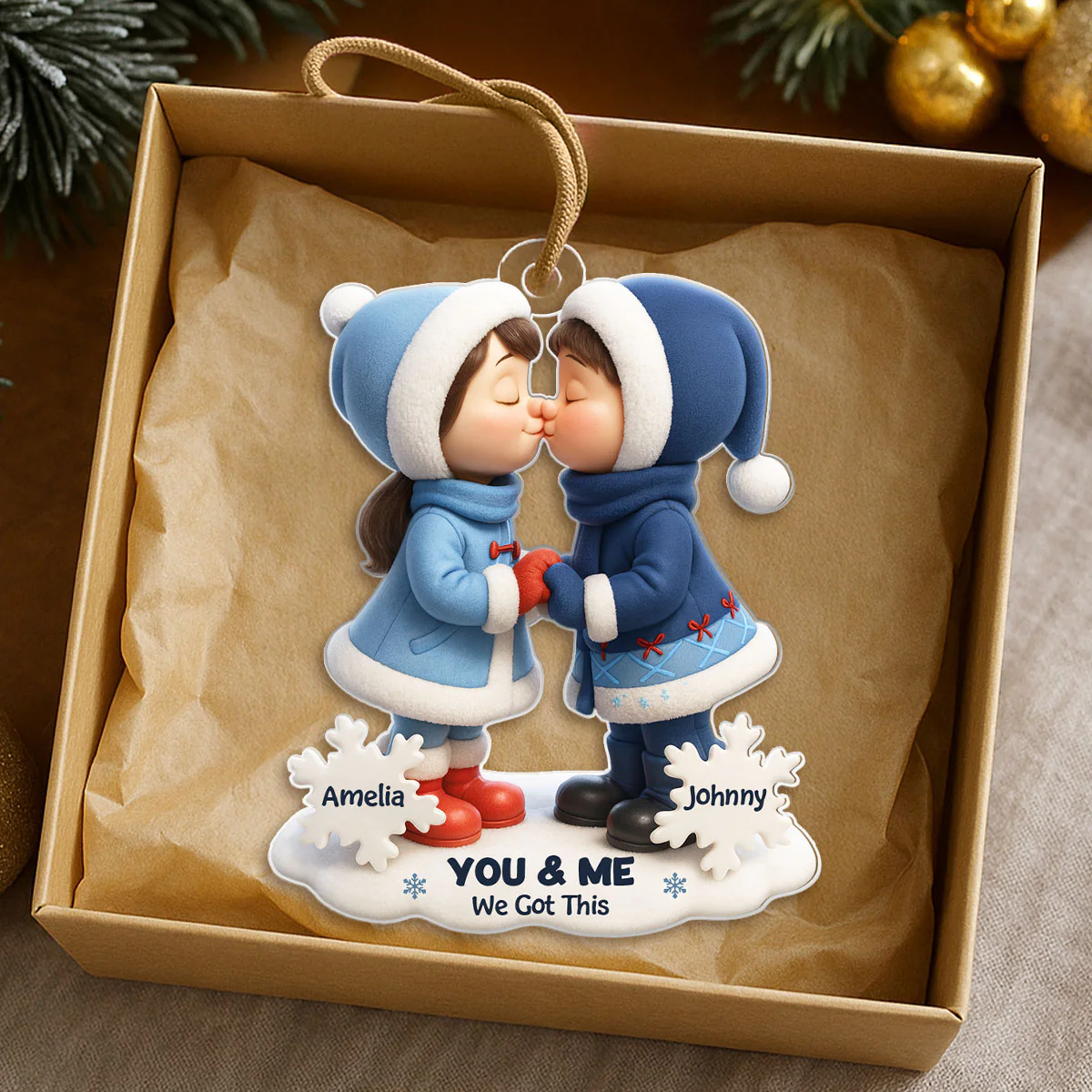 Cute Cartoon Couple Hugging Kissing Personalized Ornament, 3D Effect Acrylic Ornament, Christmas Gift for him, Gift for her - Image 5