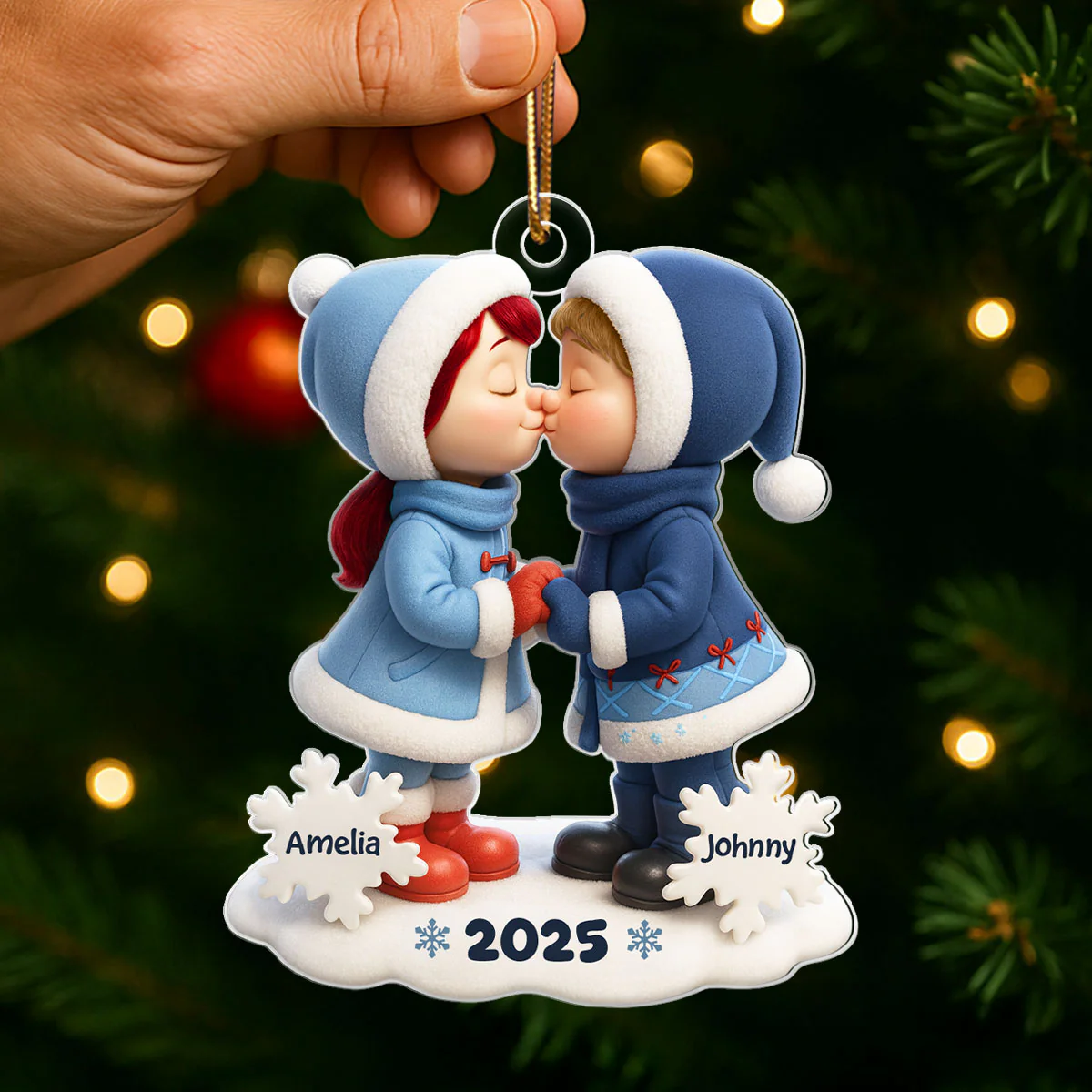 Cute Cartoon Couple Hugging Kissing Personalized Ornament, 3D Effect Acrylic Ornament, Christmas Gift for him, Gift for her - Image 6