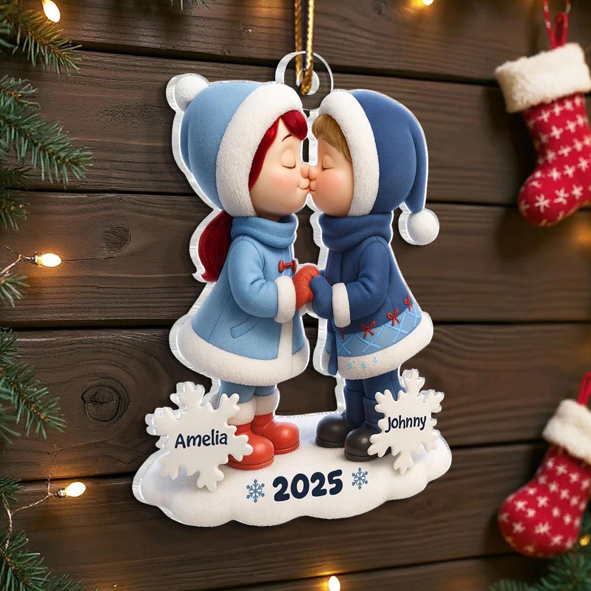 Cute Cartoon Couple Hugging Kissing Personalized Ornament, 3D Effect Acrylic Ornament, Christmas Gift for him, Gift for her - Image 7