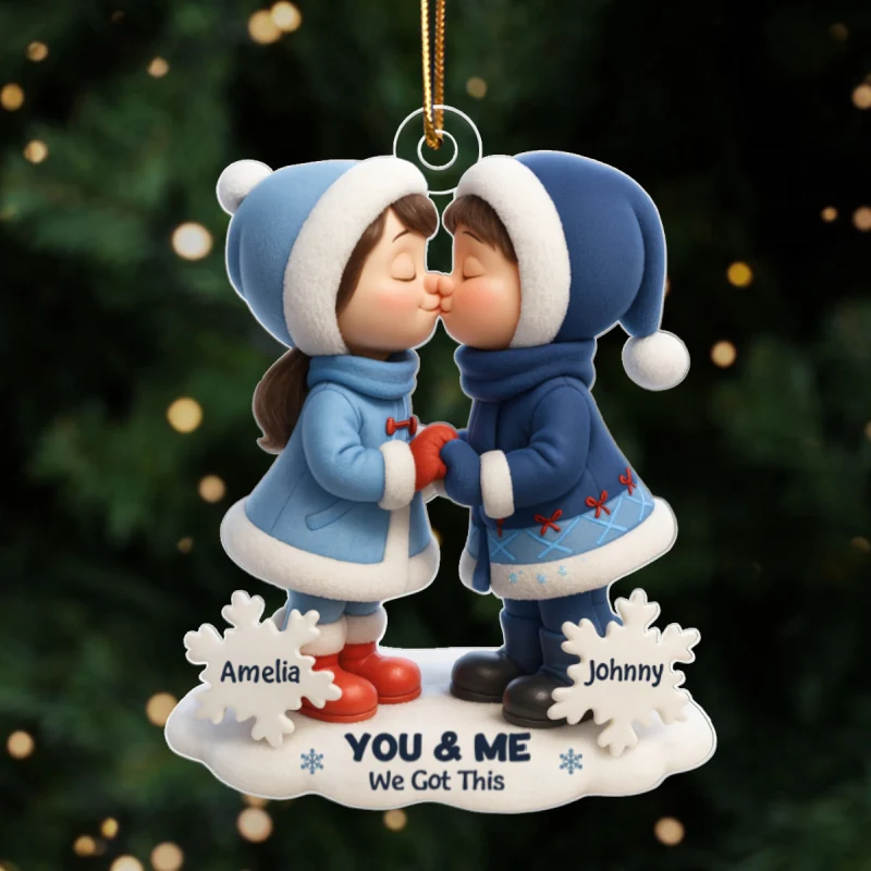 Cute Cartoon Couple Hugging Kissing Personalized Ornament, 3D Effect Acrylic Ornament, Christmas Gift for him, Gift for her - Image 8