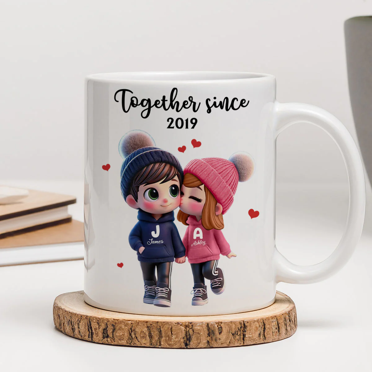 Cute Cartoon Couple Together Since Personalized Mug, Gift for him, Gift for her - Image 2
