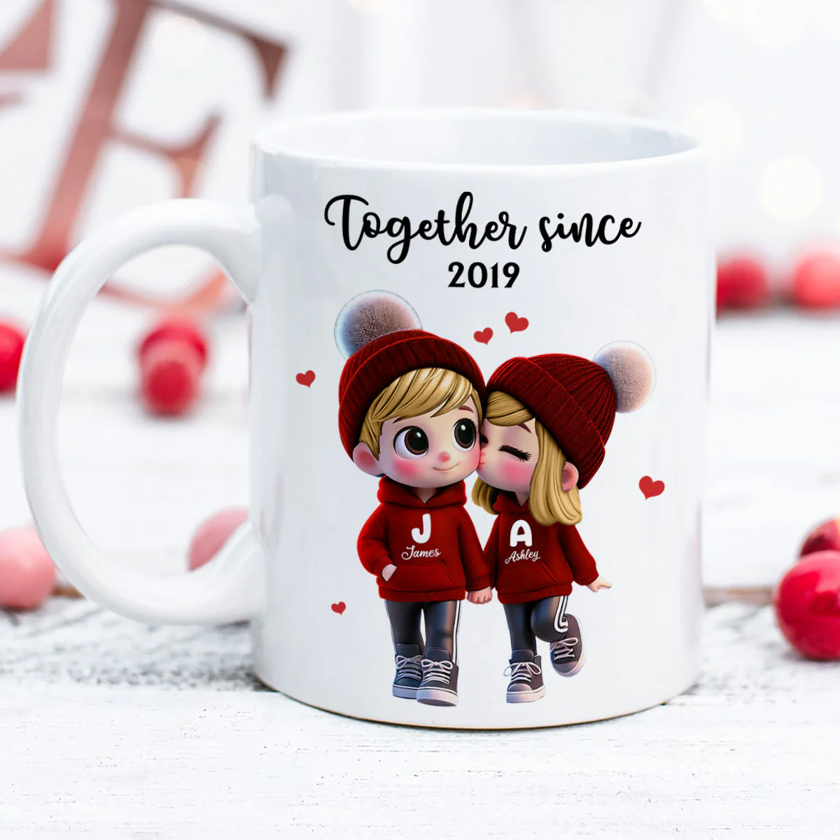 Cute Cartoon Couple Together Since Personalized Mug, Gift for him, Gift for her - Image 3