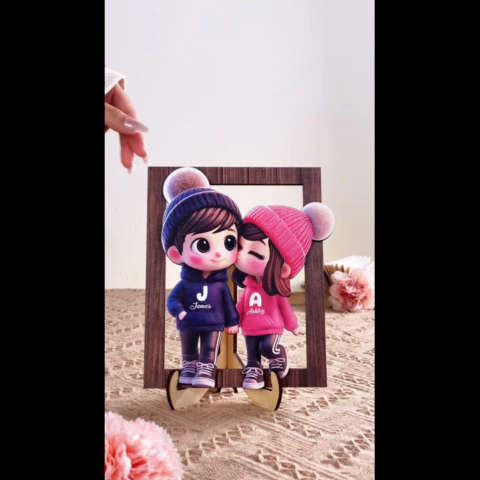3D Effect Cute Cartoon Couple Walking Personalized 2-Layered Wooden Plaque, Gift for Him, Gift for Her - Image 2