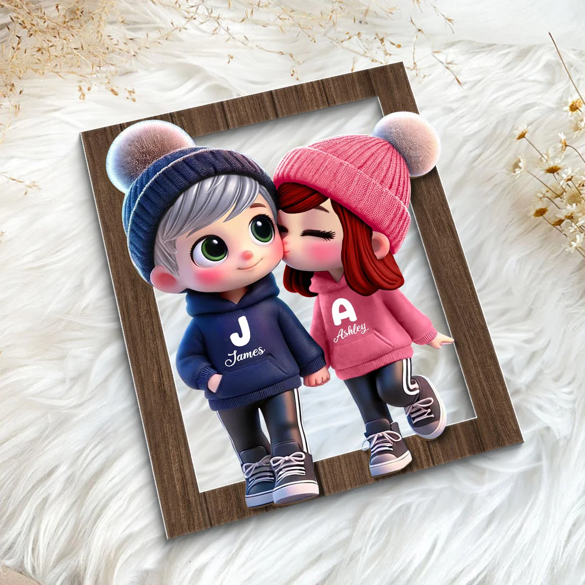 3D Effect Cute Cartoon Couple Walking Personalized 2-Layered Wooden Plaque, Gift for Him, Gift for Her - Image 5