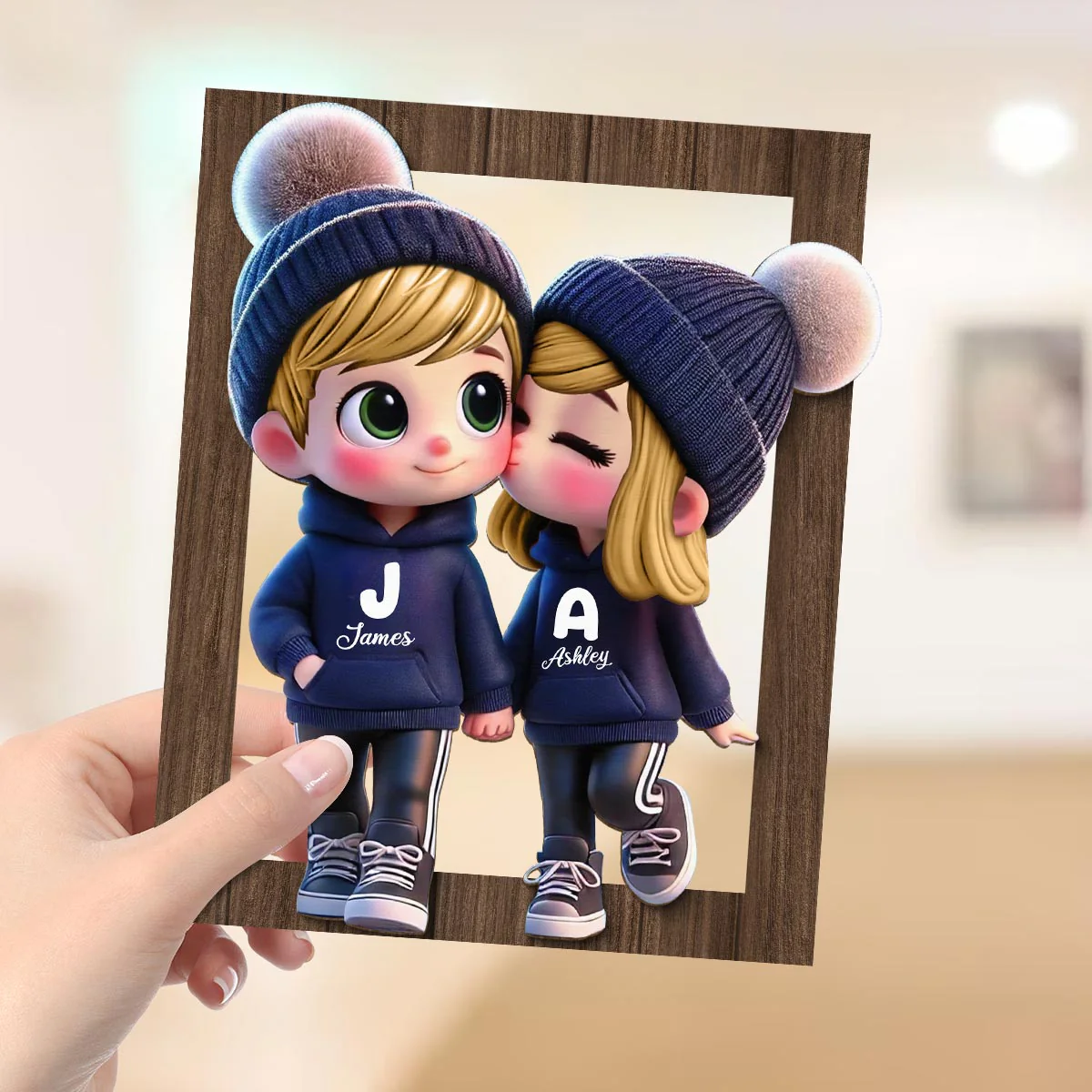 3D Effect Cute Cartoon Couple Walking Personalized 2-Layered Wooden Plaque, Gift for Him, Gift for Her - Image 6