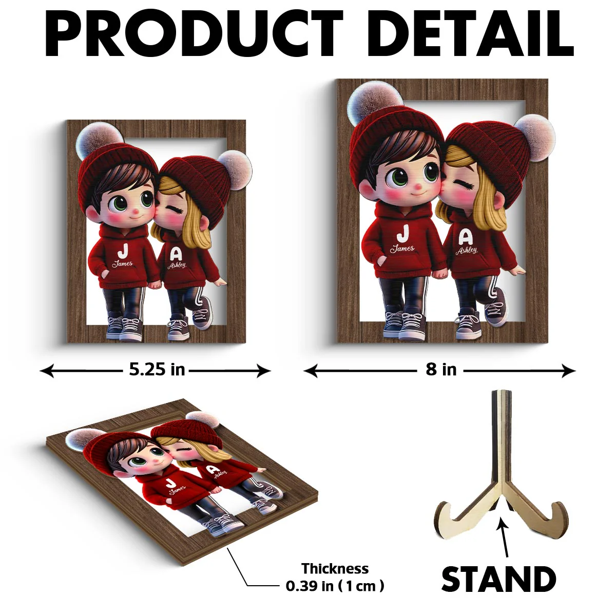 3D Effect Cute Cartoon Couple Walking Personalized 2-Layered Wooden Plaque, Gift for Him, Gift for Her - Image 7