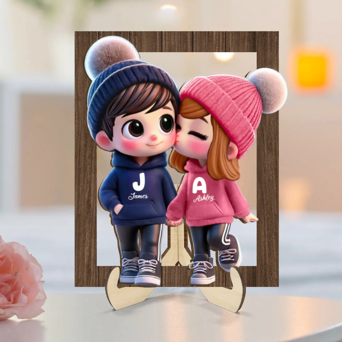 3D Effect Cute Cartoon Couple Walking Personalized 2-Layered Wooden Plaque, Gift for Him, Gift for Her - Image 9
