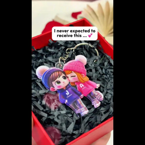 3D Effect Cute Cartoon Couple Walking - Personalized Acrylic Keychain - Unique Valentine's Day Gift For Him, Gift For Her - Image 2