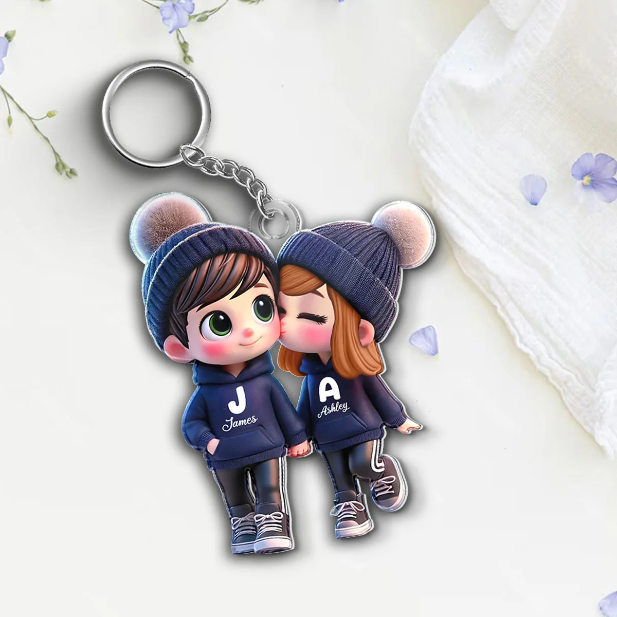 3D Effect Cute Cartoon Couple Walking - Personalized Acrylic Keychain - Unique Valentine's Day Gift For Him, Gift For Her - Image 4